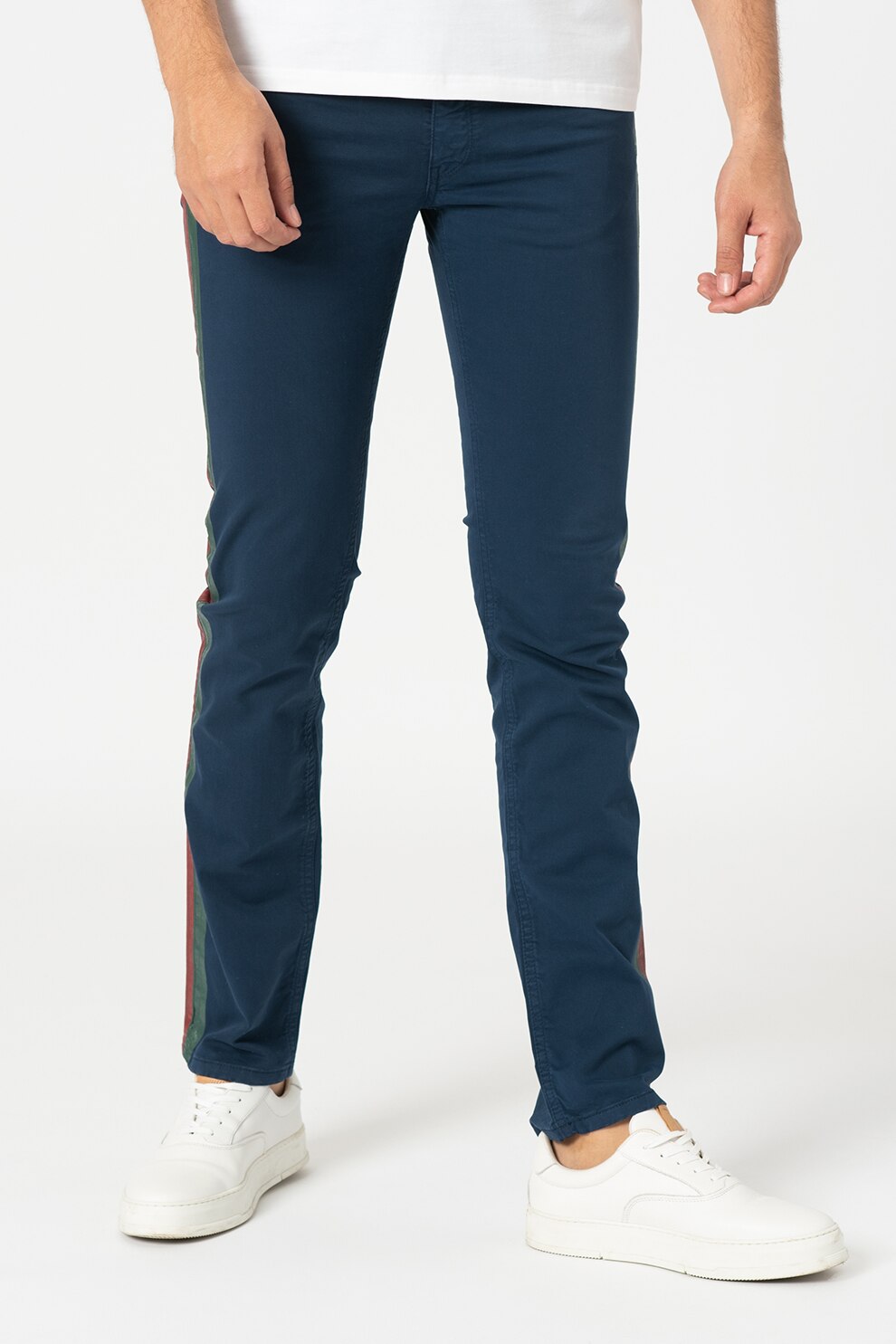 LA MARTINA, Pantaloni slim fit cu garnituri laterale contrastante, Bleumarin, 30