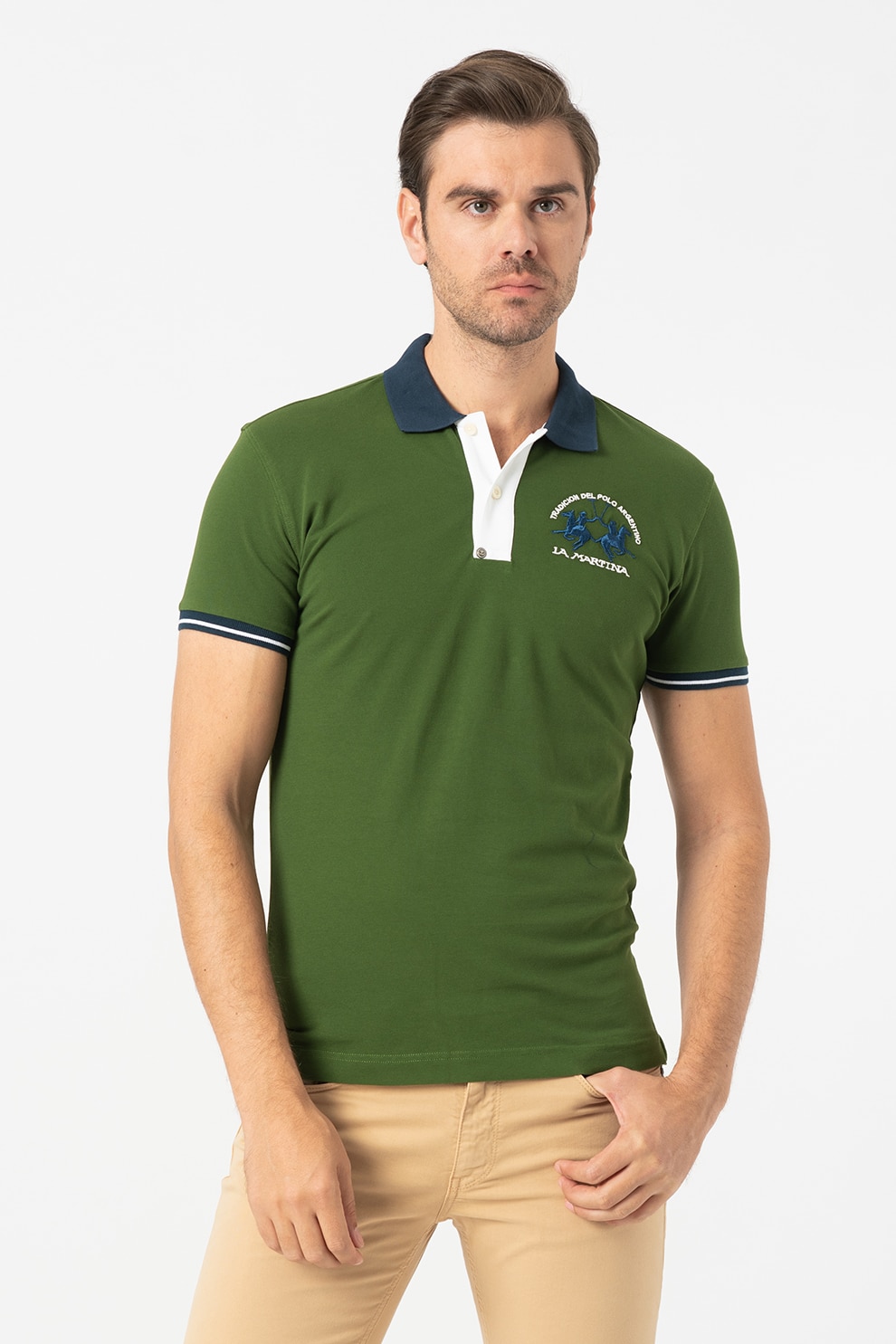 carriage efficiently Attempt LA MARTINA, Tricou polo slim fit, Verde/Bleumarin, M - eMAG.ro