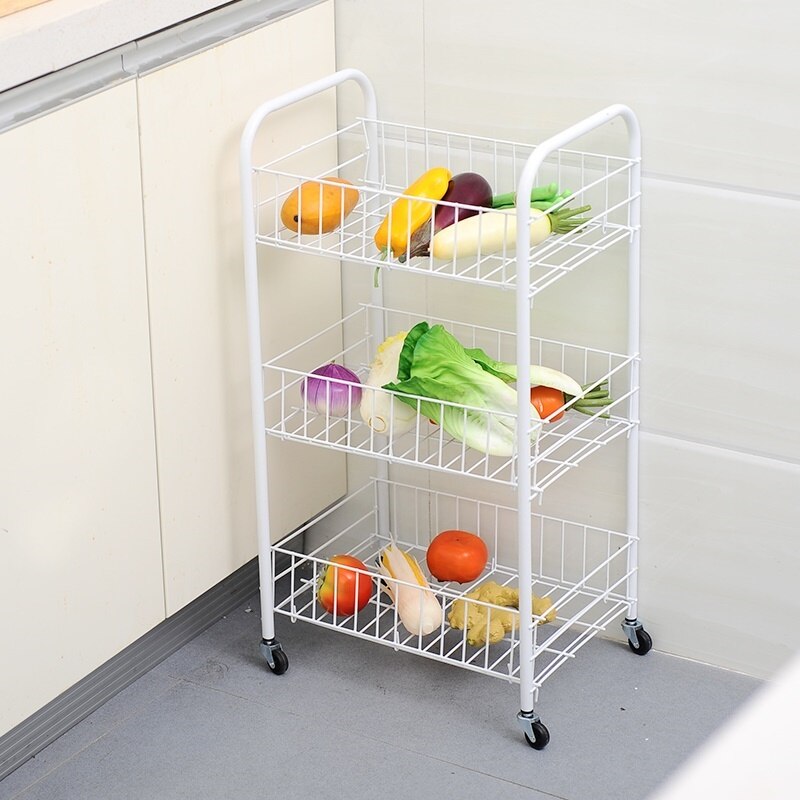 Raft metalic mobil cu roti Elastix, 3 etajere, alb, 68 cm - eMAG.ro