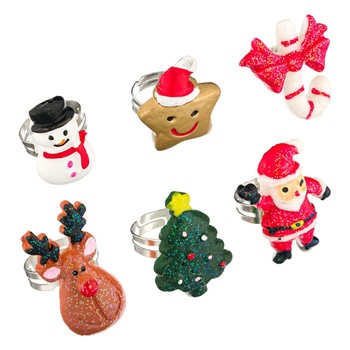 Set 6 inele decorative de Craciun pentru copii, Lioness, 2.5 cm Set 6 inele decorative de Craciun pentru copii, Lioness, 2.5 cm