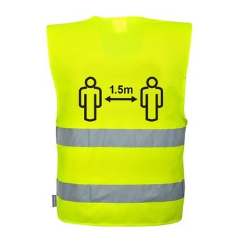 Vesta cu mesaj distantantare social 1.5 m CV74YERL/XL, culoarea Galben, marimea XL Vesta cu mesaj distantantare social 1.5 m CV74YERL/XL, culoarea Galben, marimea XL