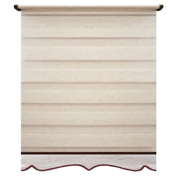 Jaluzea tip Rulou textil Maxi cu Terminatie Decorativa, Rolete Zebra Day & Night Luxury, 140x220cm, ZW4, culoare alb cu insertii bej, accesorii albe Jaluzea tip Rulou textil Maxi cu Terminatie Decorativa, Rolete Zebra Day & Night Luxury, 140x220cm, ZW4, culoare alb cu insertii bej, accesorii albe