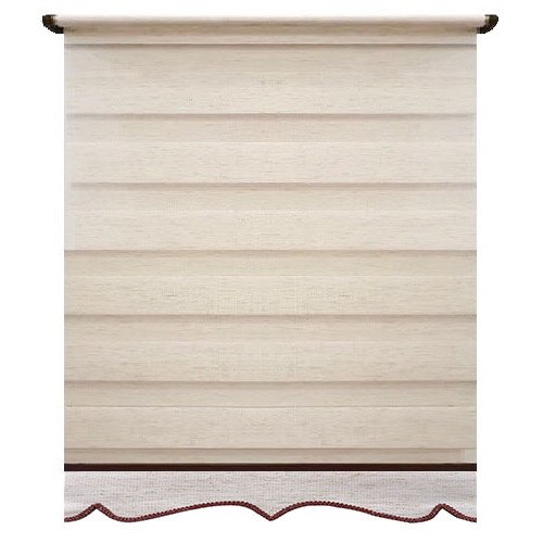 Jaluzea tip Rulou textil Maxi cu Terminatie Decorativa, Rolete Zebra Day & Night Luxury, 130x260cm, ZW4, culoare alb cu insertii bej, accesorii albe