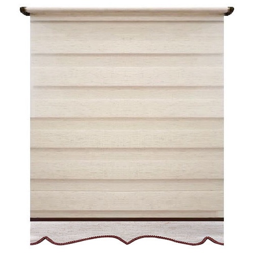 Jaluzea tip Rulou textil Maxi cu Terminatie Decorativa, Rolete Zebra Day & Night Luxury, 250x190cm, ZW4, culoare alb cu insertii bej, accesorii albe