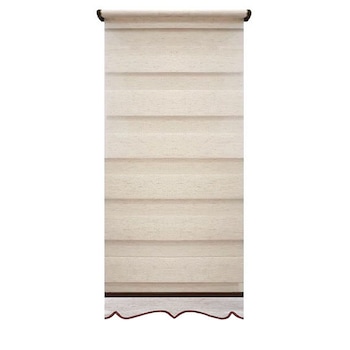 Jaluzea tip Rulou textil cu Terminatie Decorativa, Rolete Zebra Day & Night Luxury, 94x120cm, ZW4, culoare alb cu insertii bej, accesorii albe Jaluzea tip Rulou textil cu Terminatie Decorativa, Rolete Zebra Day & Night Luxury, 94x120cm, ZW4, culoare alb cu insertii bej, accesorii albe