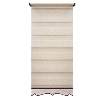 Jaluzea tip Rulou textil cu Terminatie Decorativa, Rolete Zebra Day & Night Luxury, 92x120cm, ZW4, culoare alb cu insertii bej, accesorii albe Jaluzea tip Rulou textil cu Terminatie Decorativa, Rolete Zebra Day & Night Luxury, 92x120cm, ZW4, culoare alb cu insertii bej, accesorii albe