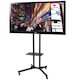 Stand Mobil de Televizor cu Roti pivotante la 360°, Raft inferior de sustinere laptop, Greutate suportata maxim 50 kilograme, Metal rezistent, Culoare Negru