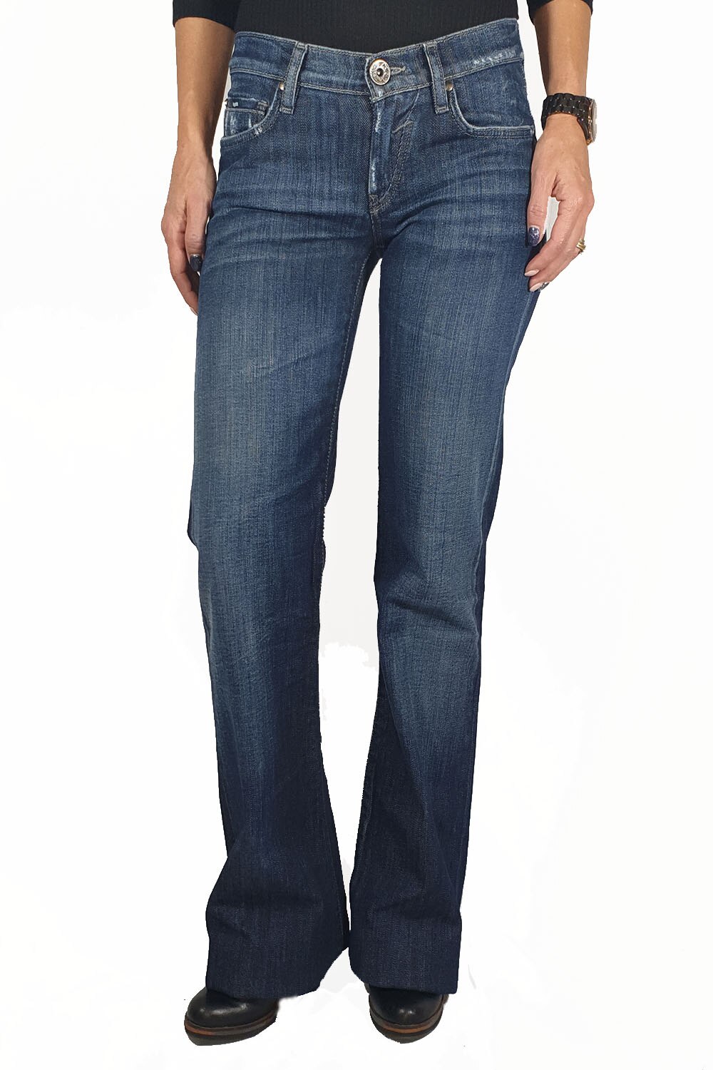 Blugi evazati Gas,albastru inchis decolorat,25