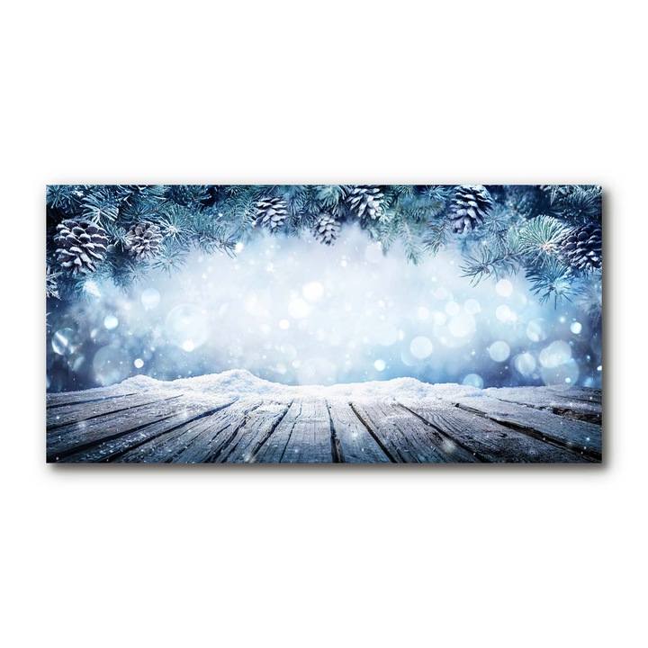 Pictura acrilica. decoratiuni de perete. Iarna. Zapada. Pom de Craciun. 120x60 cm