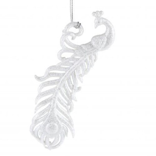 Paun cu glitter, decor brad, WL78, Alb