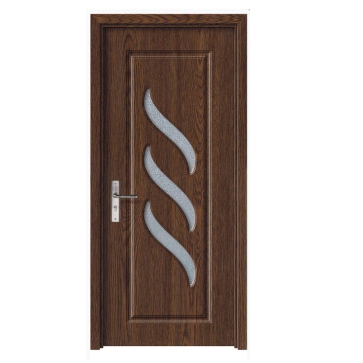 Вътрешна дървена врата със стъкло Super Door F12-68-S ляво / дясно, включени панти и дръжка, Кафява 203 x 68 cm