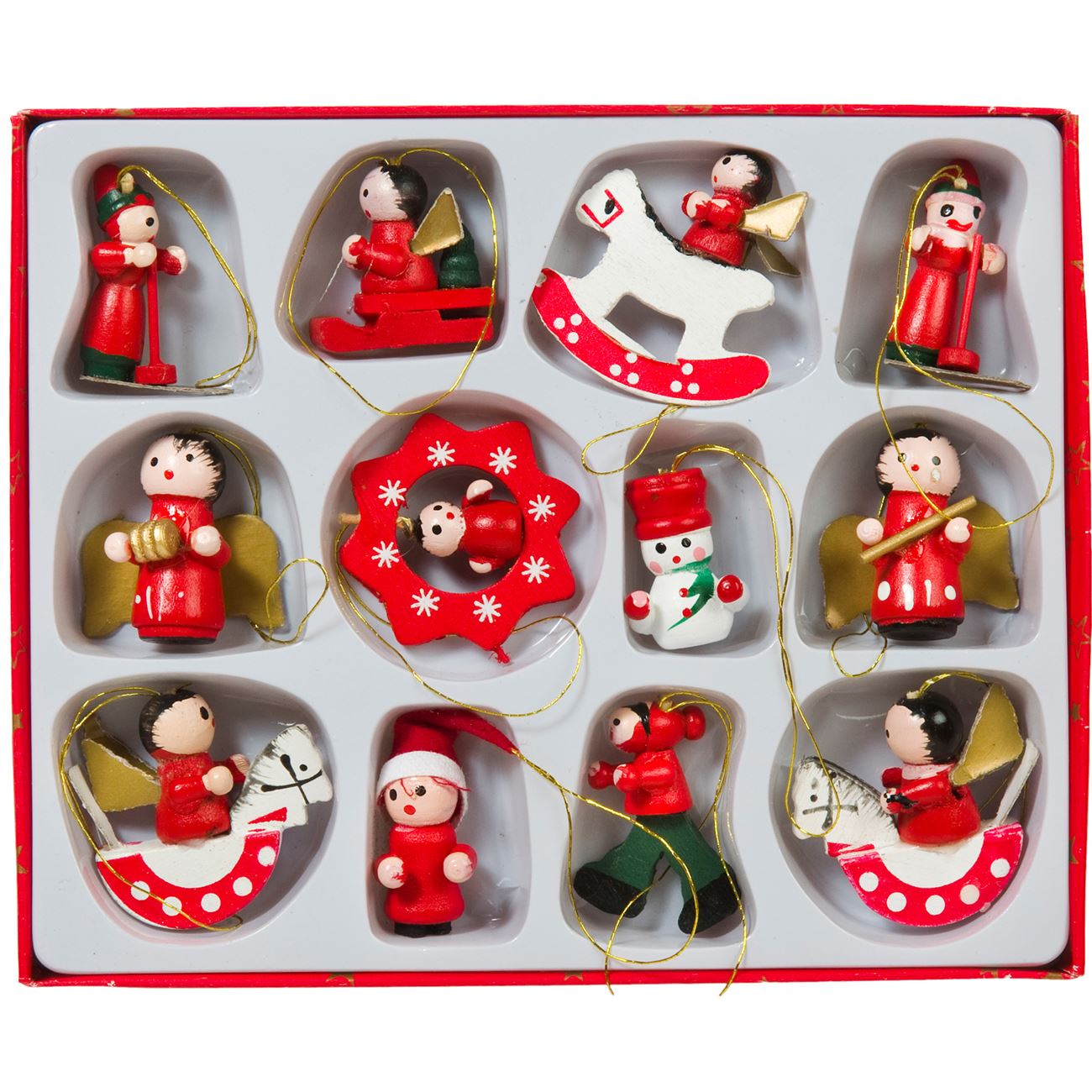 Set 12 ornamente lemn de Craciun, 2 cm