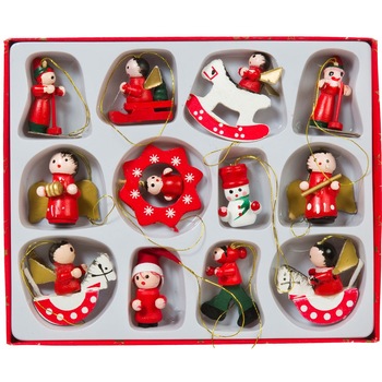 Set 12 ornamente lemn de Craciun, 2 cm Set 12 ornamente lemn de Craciun, 2 cm