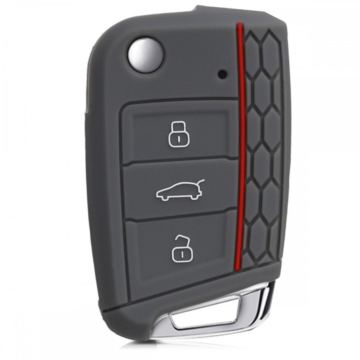 kwmobile autó kulcstartótok VW / Skoda / Seat számára, 3 gombos, szilikon, fekete, 42888.32