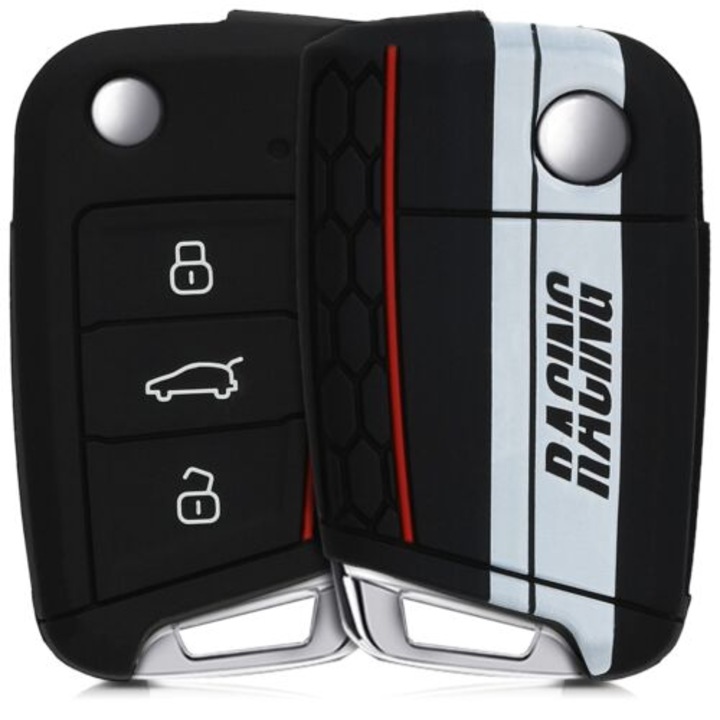 Калъф за автомобилен ключ за VW - 3 бутона, силиконов, черен, 42888.25