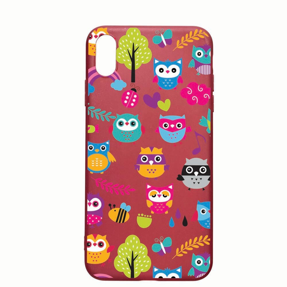 Husa Apple iPhone XS / X, Owl, rezistenta la uzura, anti-alunecare, din silicon Premium, Pomegranate 43