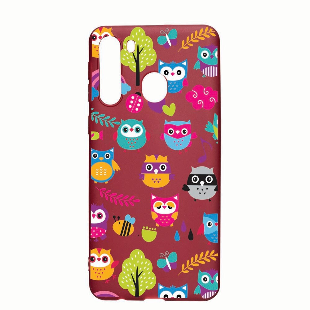 Husa Samsung Galaxy A21, Owl, rezistenta la uzura, anti-alunecare, din silicon Premium, Pomegranate 43