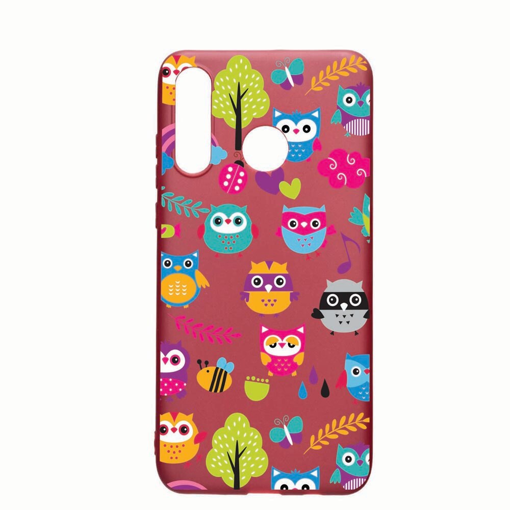 Husa Huawei P30 Lite, Owl, rezistenta la uzura, anti-alunecare, din silicon Premium, Pomegranate 43