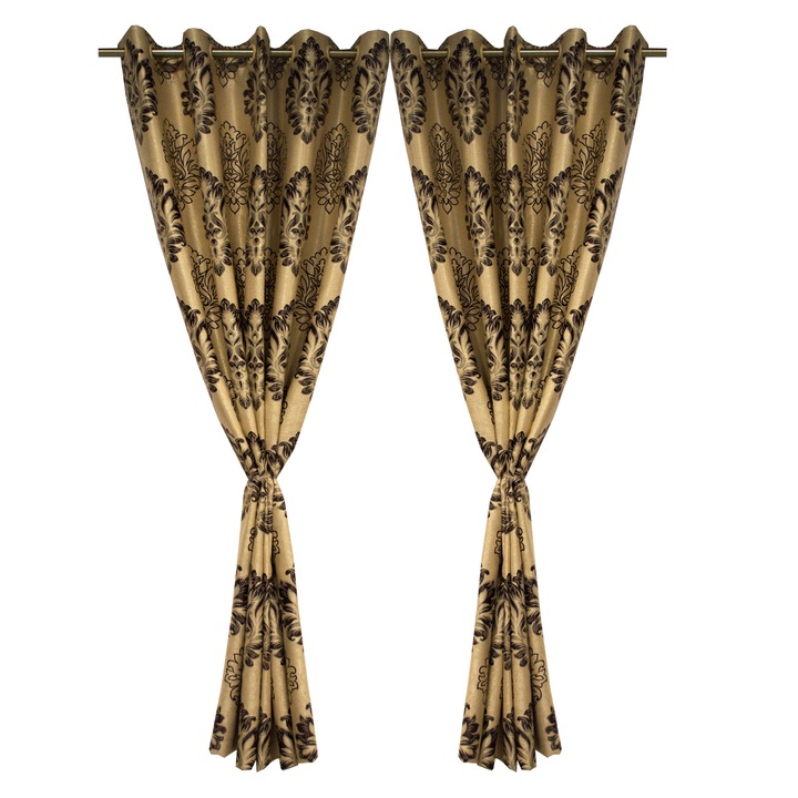 Set draperii Velaria blackout baroc wenge cu capse, 2*160x208 cm