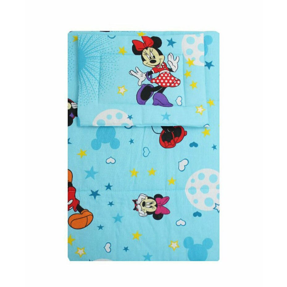Lenjerie 3 piese, Minnie si Mickey, albastra cu stelute, 120x60cm