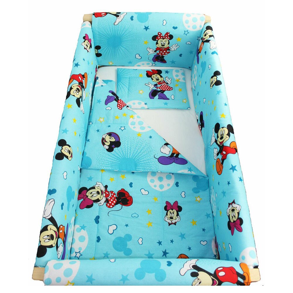 Lenjerie 7 piese, Maxi, Minnie si Mickey, albastra cu stelute, 120x60cm