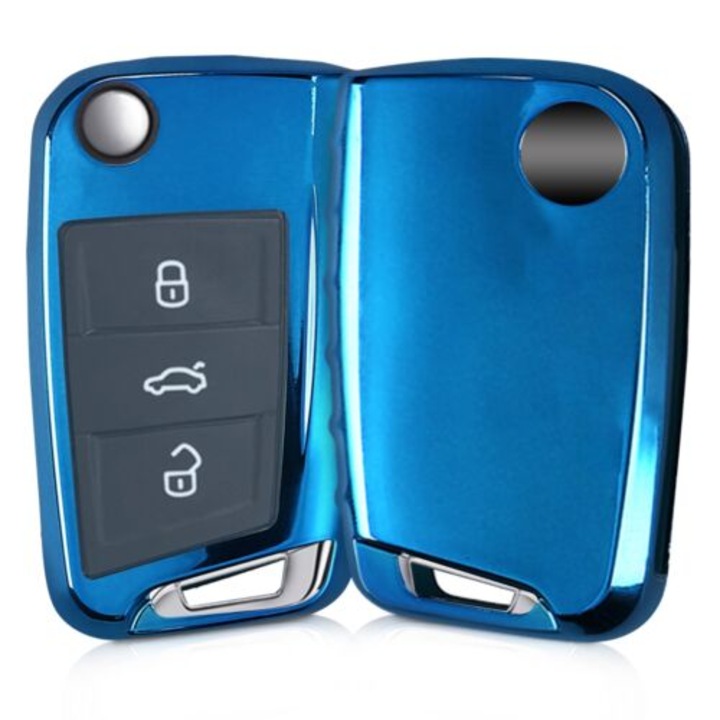 Autókulcsvédő VW / Skoda / Seat - 3 gombos, szilikon, kék, 44980.98