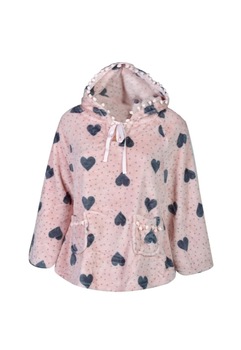 Bluza pijama pufoasa, Zola®, cu gluga, roz cu inimioare, marime universala Bluza pijama pufoasa, Zola®, cu gluga, roz cu inimioare, marime universala