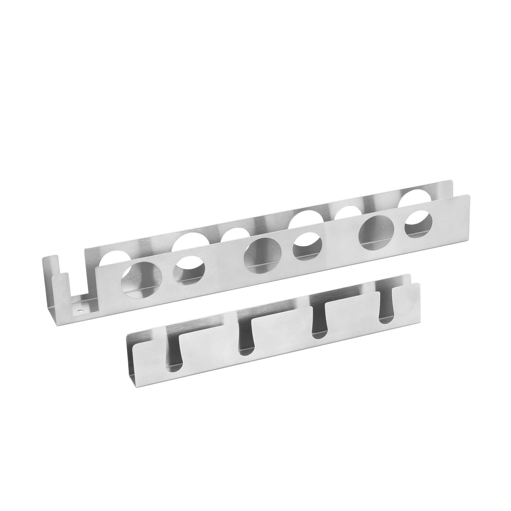 Raft suport pentru sticle cu vin Pfalz 55, en.casa, 55 x 35 x 7 cm, otel inoxidabil, argintiu, pentru 6 sticle si cu suport pentru 4 pahare