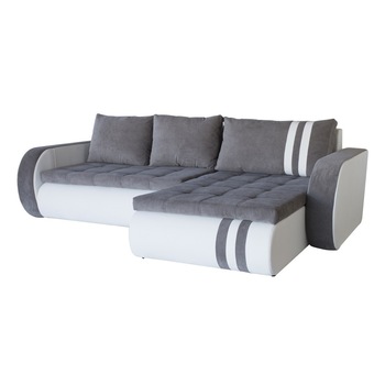 Coltar extensibil Atlanta, 280x180x80 cm, cu lada de depozitare, Gri/Alb Coltar extensibil Atlanta, 280x180x80 cm, cu lada de depozitare, Gri/Alb