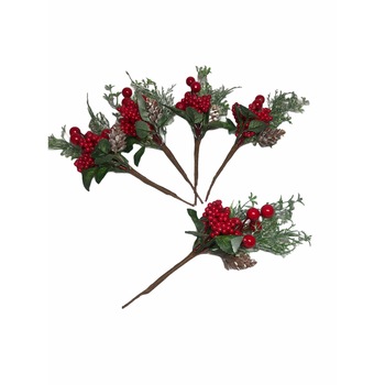 Set 5 decoratiuni merisoare pentru Craciun, Atelier, Plastic, Verde/Rosu, 15cm Set 5 decoratiuni merisoare pentru Craciun, Atelier, Plastic, Verde/Rosu, 15cm