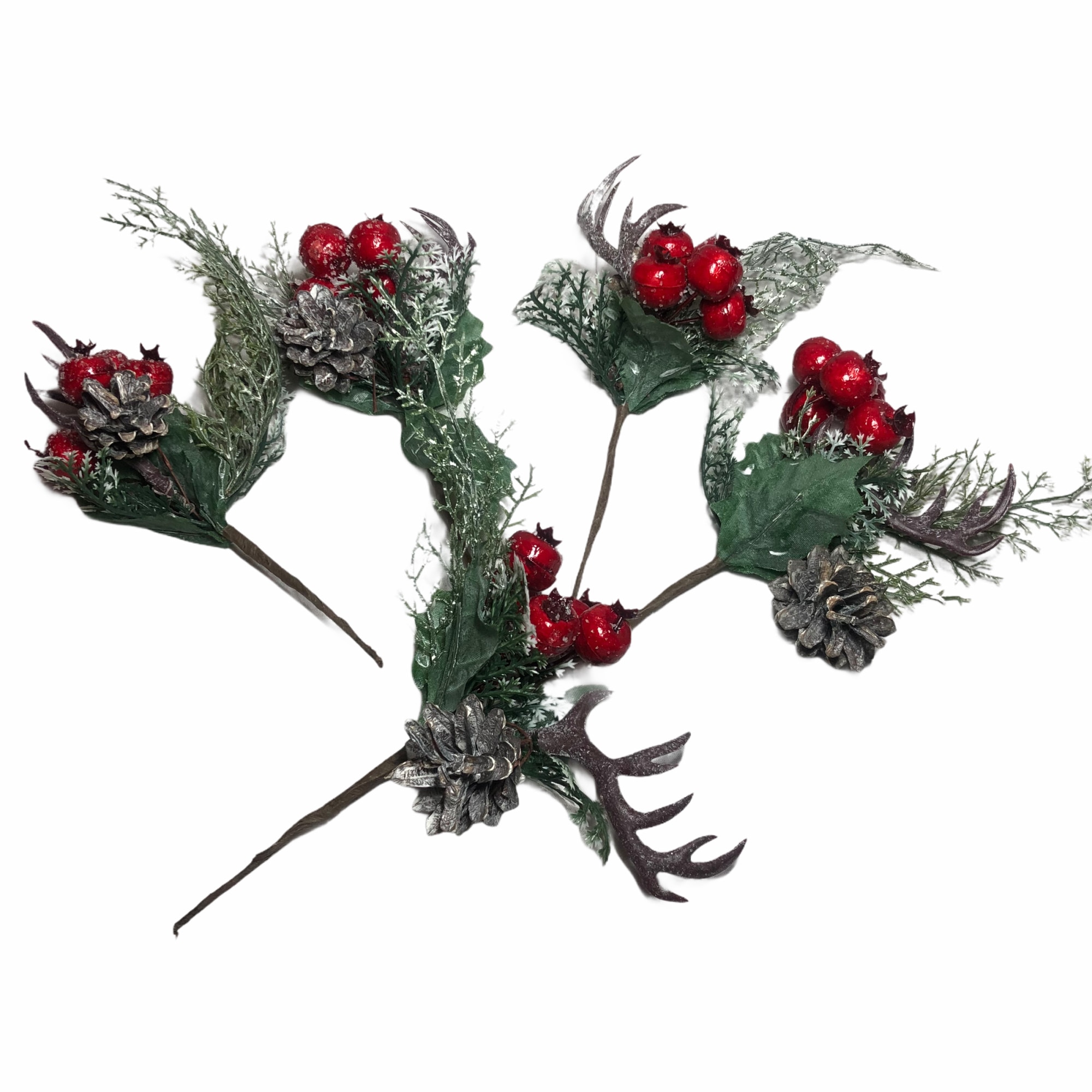 Set 5 crengute decorative cu conuri, Craciun, Atelier, Plastic, Rosu/Verde, 15cm