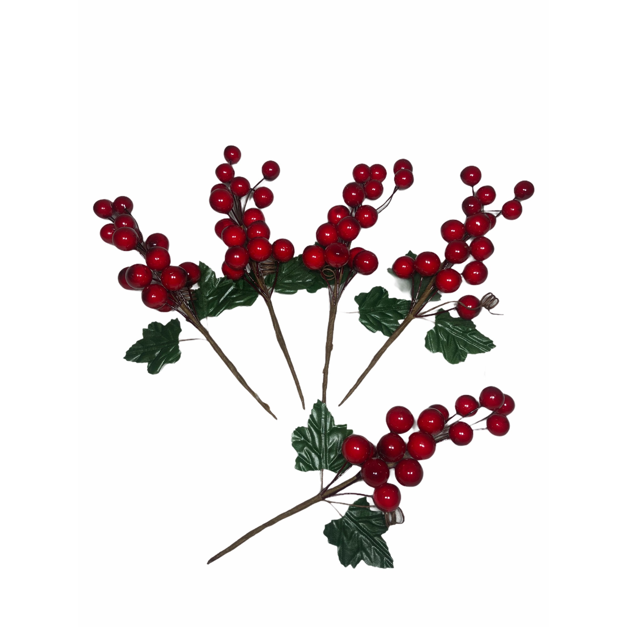 Set 5 crengute merisoare pentru Craciun, Atelier, Plastic, Rosu, 15cm