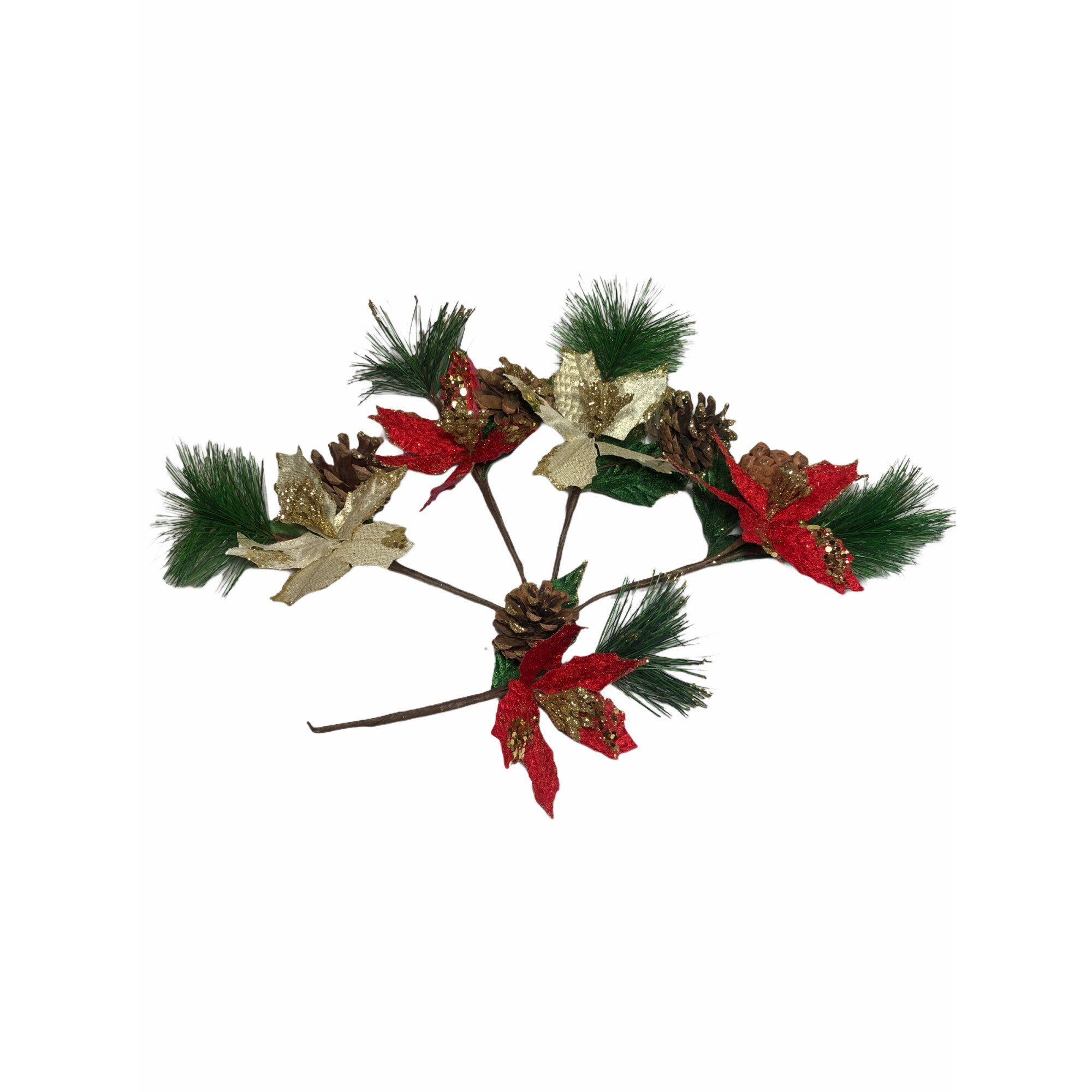 Set 5 frunze decorative pentru Craciun, Atelier, Auriu/Rosu, Plastic, 15cm