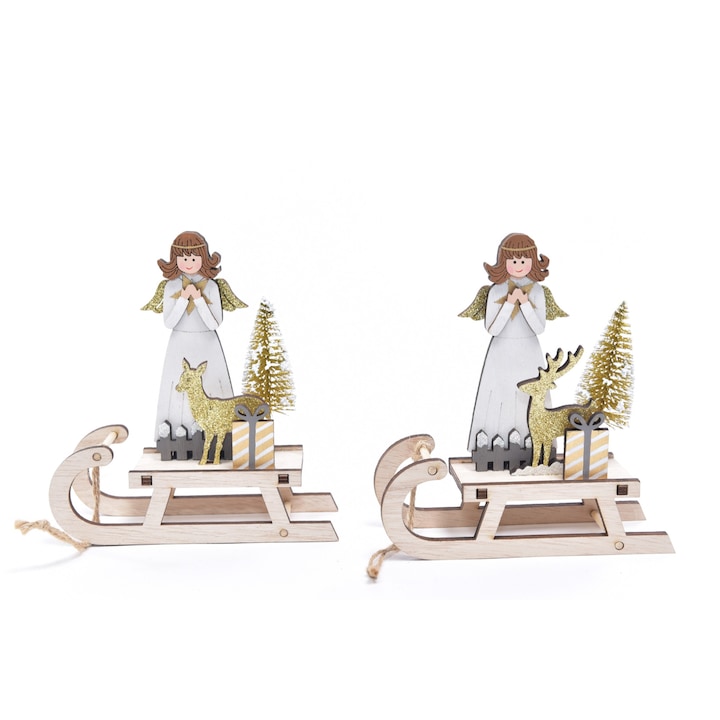 Set 2 decoratiuni ingeras , din lemn 16x5x17 cm