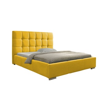 Pat tapitat Palermo Galben , MobAmbient, cu tablie inalta, somiera metalica rabatabila, lada de depozitare, pentru saltea 160 x 200 cm Pat tapitat Palermo Galben , MobAmbient, cu tablie inalta, somiera metalica rabatabila, lada de depozitare, pentru saltea 160 x 200 cm