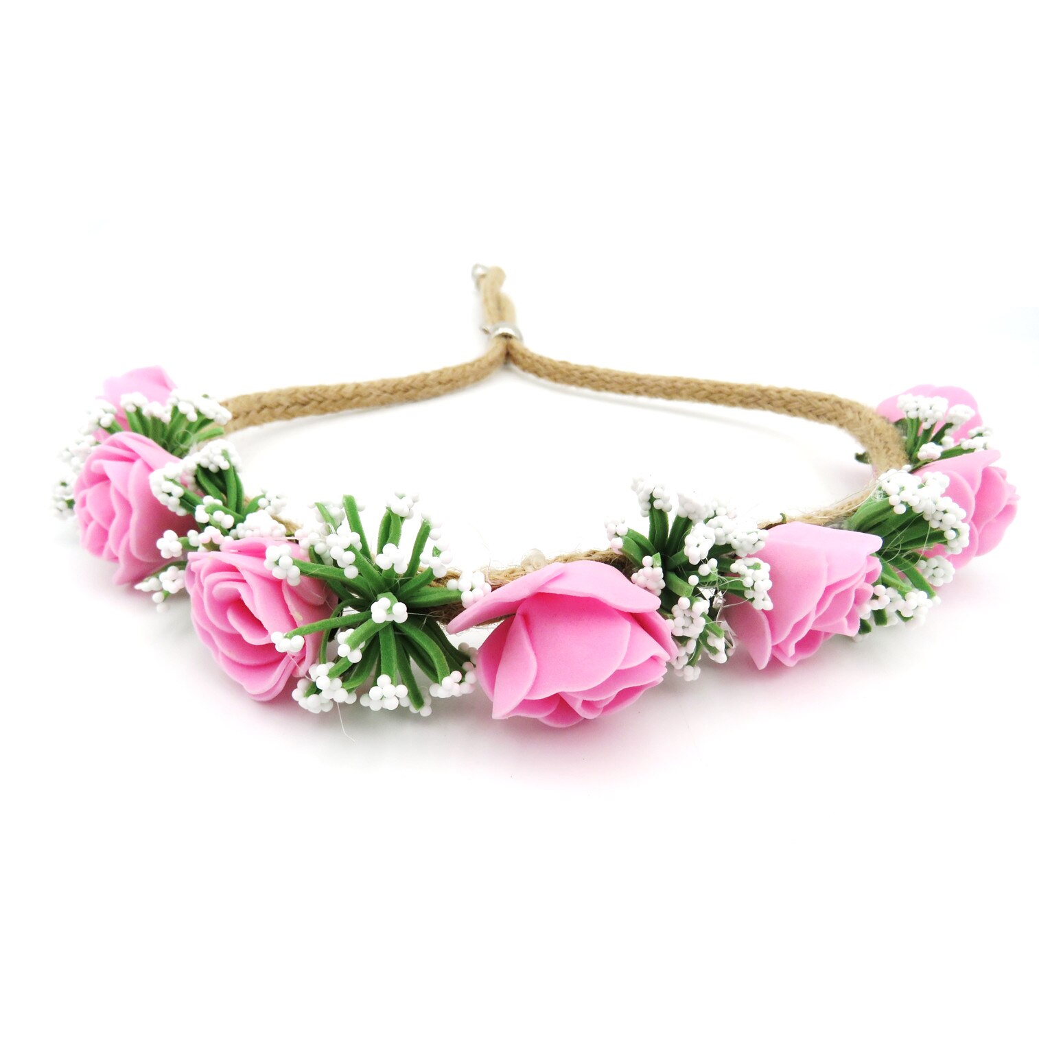 Bentita cu flori 3D,40 cm ,ajustabila, roz/mov