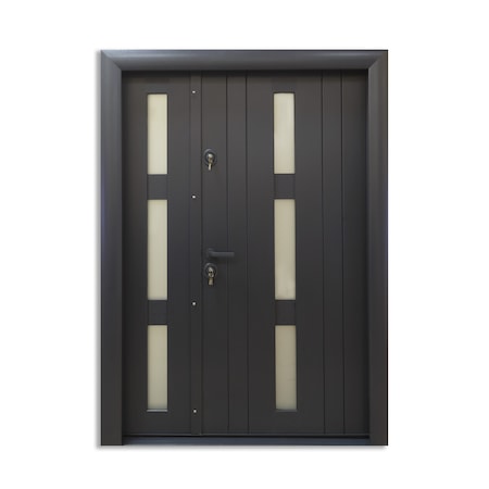 Usa metalica dubla de exterior Arhitect 426, MDF hidrofugat, cu geamuri, deschidere dreapta, gri antracit, 201x140 cm