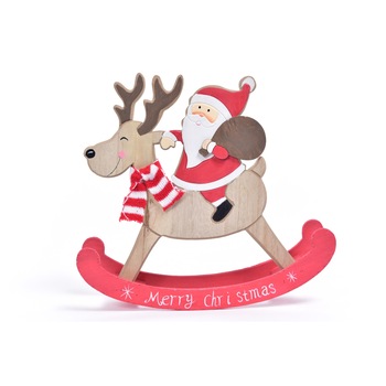 Decoratiune Mos Craciun cu ren pe balansoar, 27x6x25 cm Decoratiune Mos Craciun cu ren pe balansoar, 27x6x25 cm
