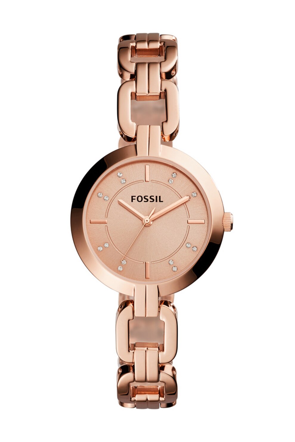 Fossil, Ceas din otel inoxidabil decorat cu cristale, Auriu rose