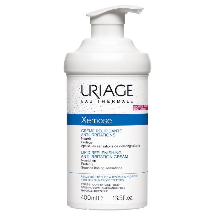 Успокояващ липидо-възстановяващ крем Uriage Xemose, За лице и тяло, За много суха кожа, 400 мл