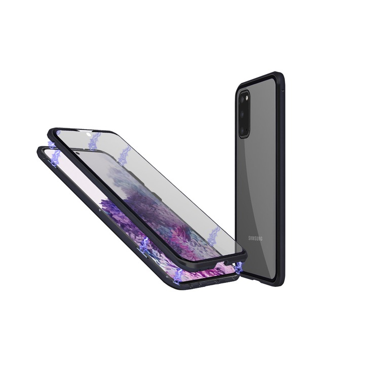 Магнитен Кейс за Samsung Galaxy S21, със стъкло отпред и отзад, Черен
