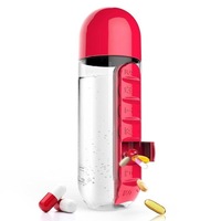 Sticla 600 ml cu organizator pentru medicamente, Quasar & Co., tritan, rosu