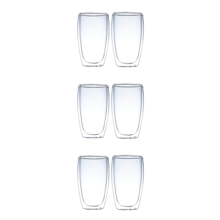 Комплект от 6 чаши Boral, боросиликатно стъкло, двойни стени, 300 мл