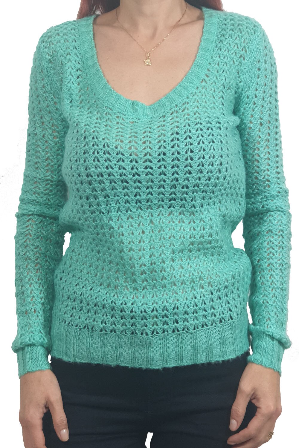 Pulover dama Tally Weijl, material acril, Verde Aquamarine