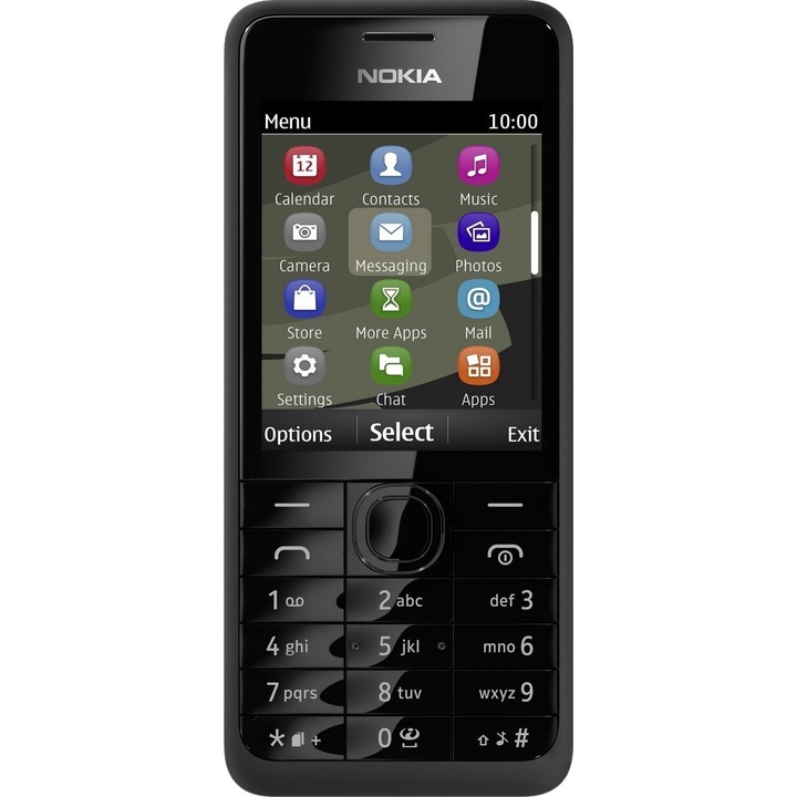 Nokia 301 mobiltelefon, Kártyafüggetlen, Dual SIM, Fekete