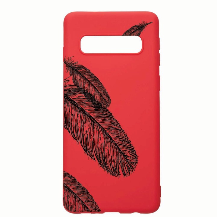 Силиконов калъф Unique за Samsung Galaxy S10 Plus, Feathers BW, Red, R 18
