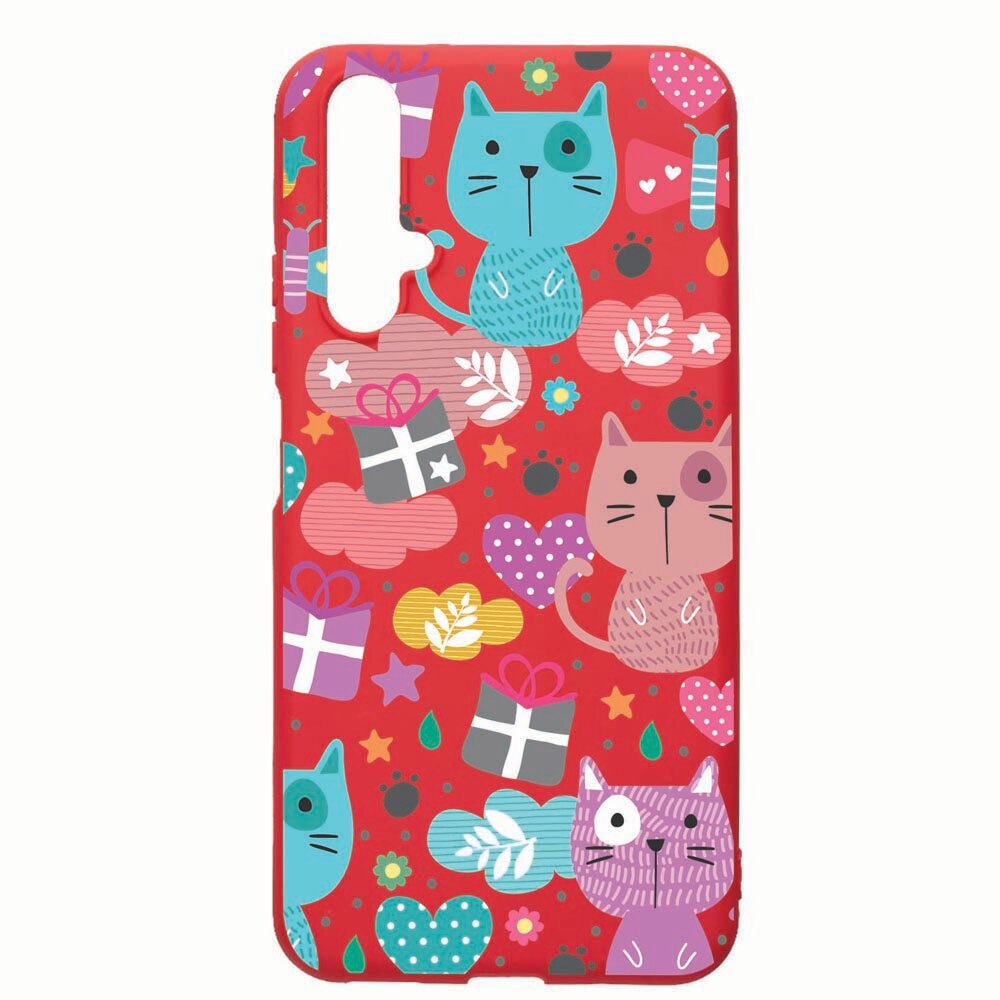 Husa Huawei Nova 5T, Lovely Cat, rezistenta la uzura, anti-alunecare, din silicon Premium, red 41