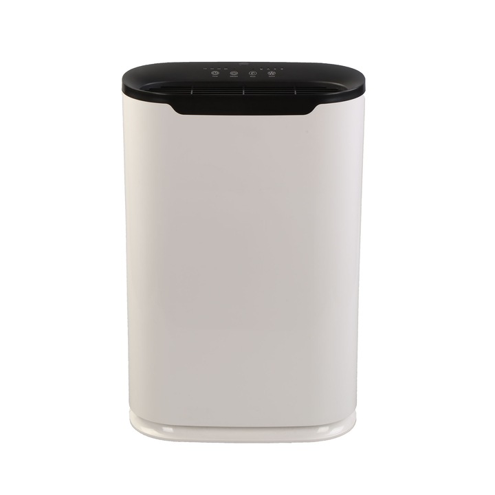 Пречиствател за въздух, Reecomer, 4 степени на мощност, 220 V, 22 m², 3 филтъра, HEPA, влакна и активен въглен, бял/черен, 58x22x38