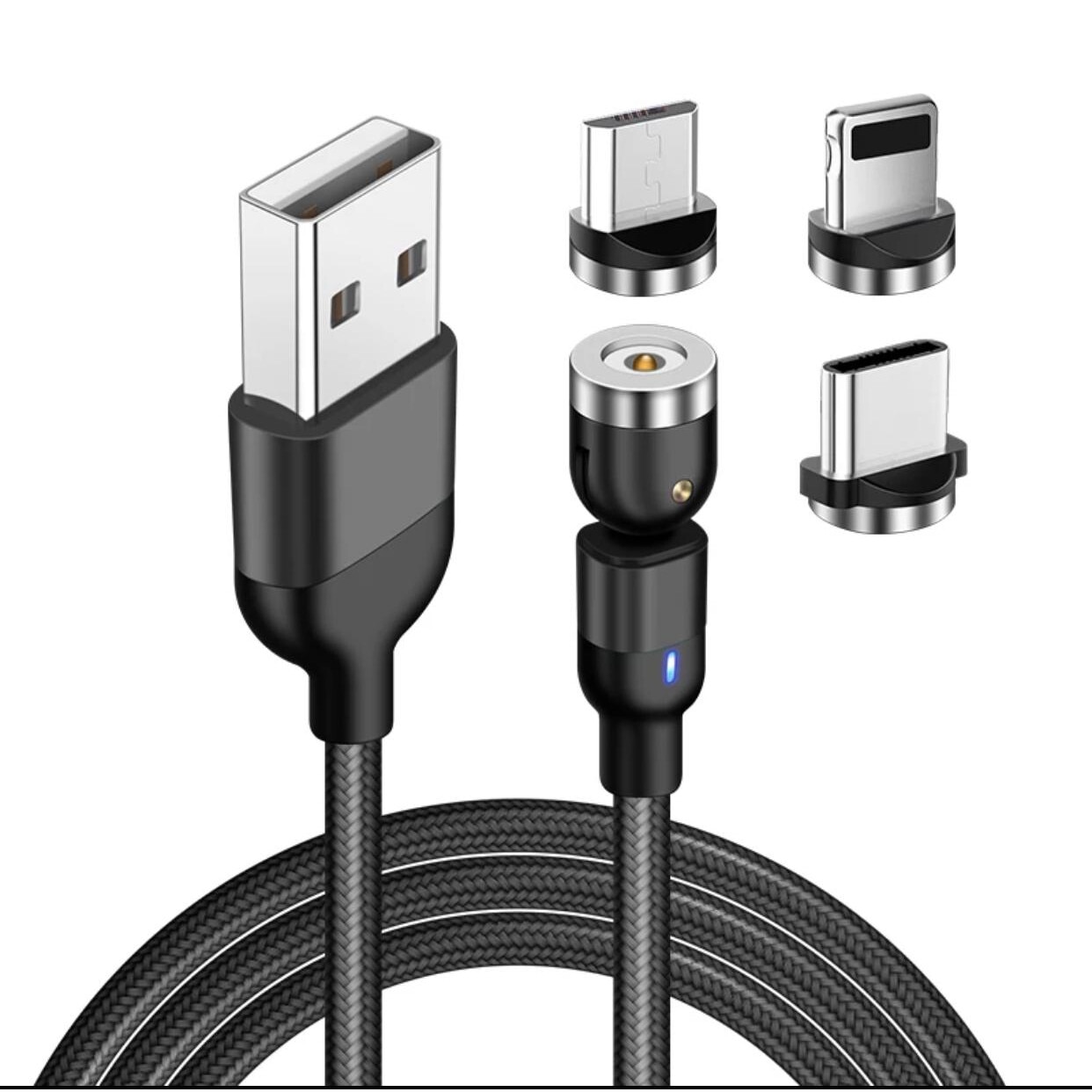de incarcare rapida si transfer de date 3A magnetic RiKbo® 3 in 1 Lightning, Type-C, micro-USB rotatie grade - eMAG.ro