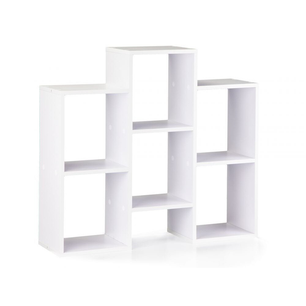 Bibloteca alba, design moderna, 6 rafturi, structura rezistenta, laminat, 85 x 22 x 76 cm